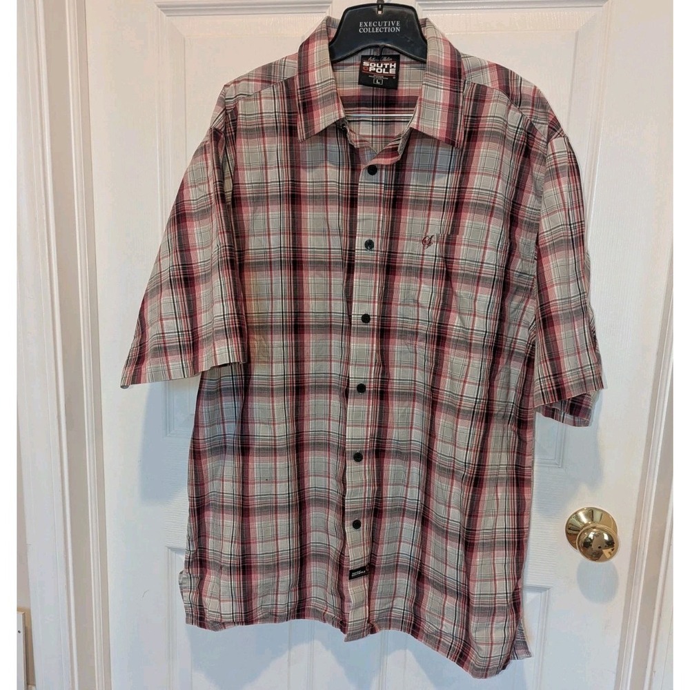 Y2K South Pole Plaid Button Up Shirt Skate Streetwear Grunge Large